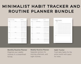 Minimalist Habit Tracker and Routine Planner Bundle | Printable Monthly and Weekly Schedule Templates for Organization & Productivity