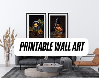 Floral Light Bulb Printable Wall Art - Instant Digital Download | Nature-Inspired Home Decor Set of Two