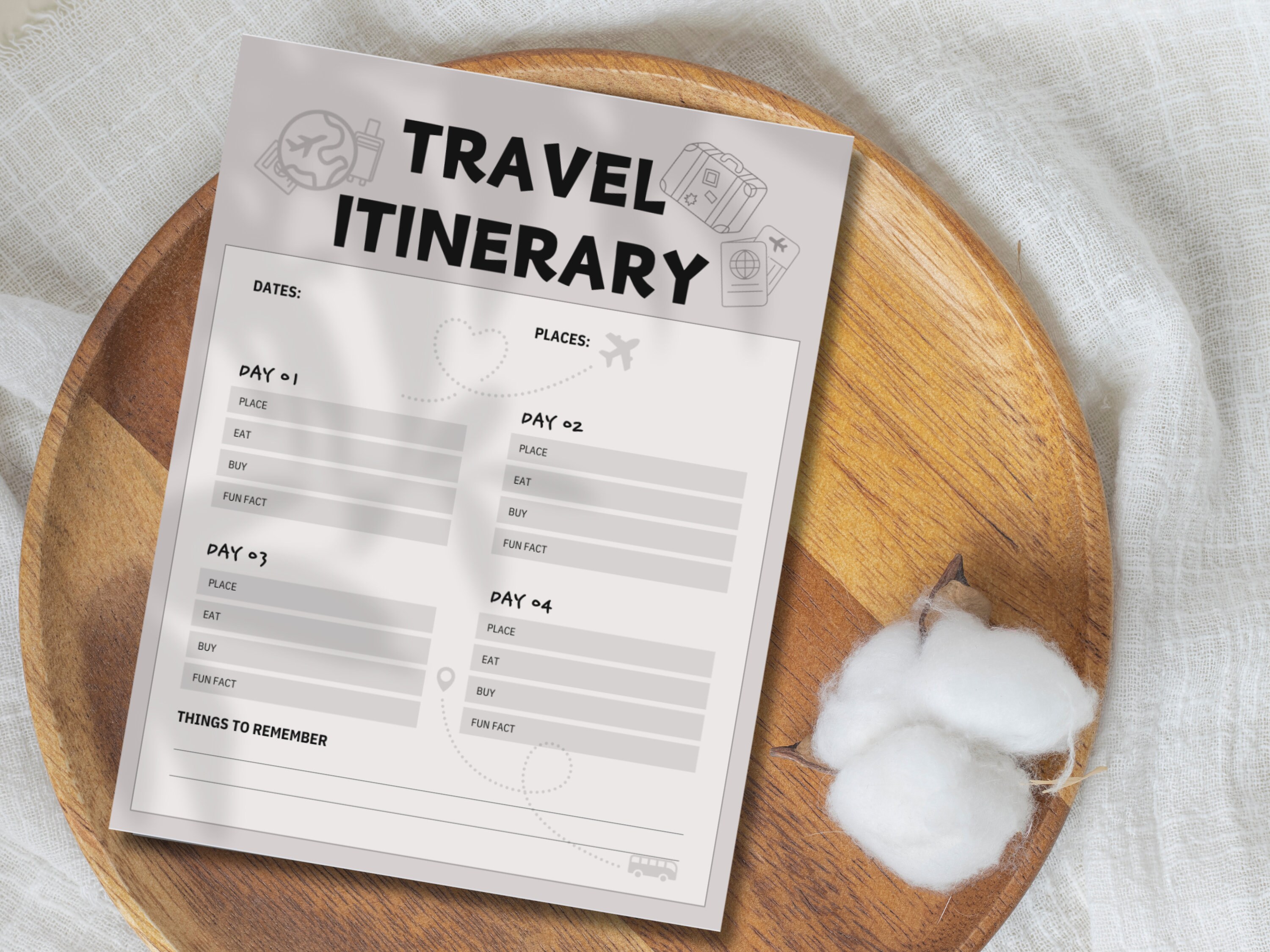 Printable Travel Itinerary Page | Instant Download 4-day Vacation ...