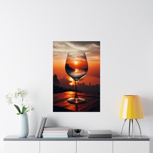 Wine Glass and Sunset Matte Poster, Perfect for Wine Lovers, Museum-Grade Art Print for Home Décor