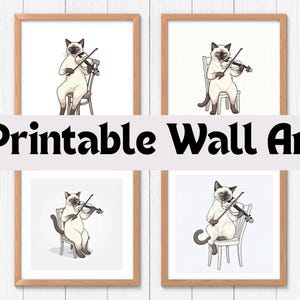 Printable Cat Playing Violin Wall Art - Instant Download | Quirky Animal Decor Set of 4