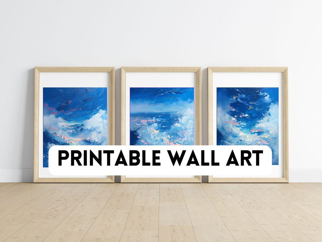 Ocean Blue Abstract Wall Art Set, Printable Sky and Sea Painting ...