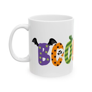 Halloween BOO Mug, Cute Ghost and Pumpkin Coffee Mug, Spooky Halloween Ceramic Mug, Trick or Treat Cup, Fall Gift for Coffee Lovers