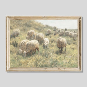 PRINTABLE ART: Sheep Painting Digital Prints. Vintage Landscape Artwork from the 1800s.  Muted Green Farmhouse Décor. Instant Download.