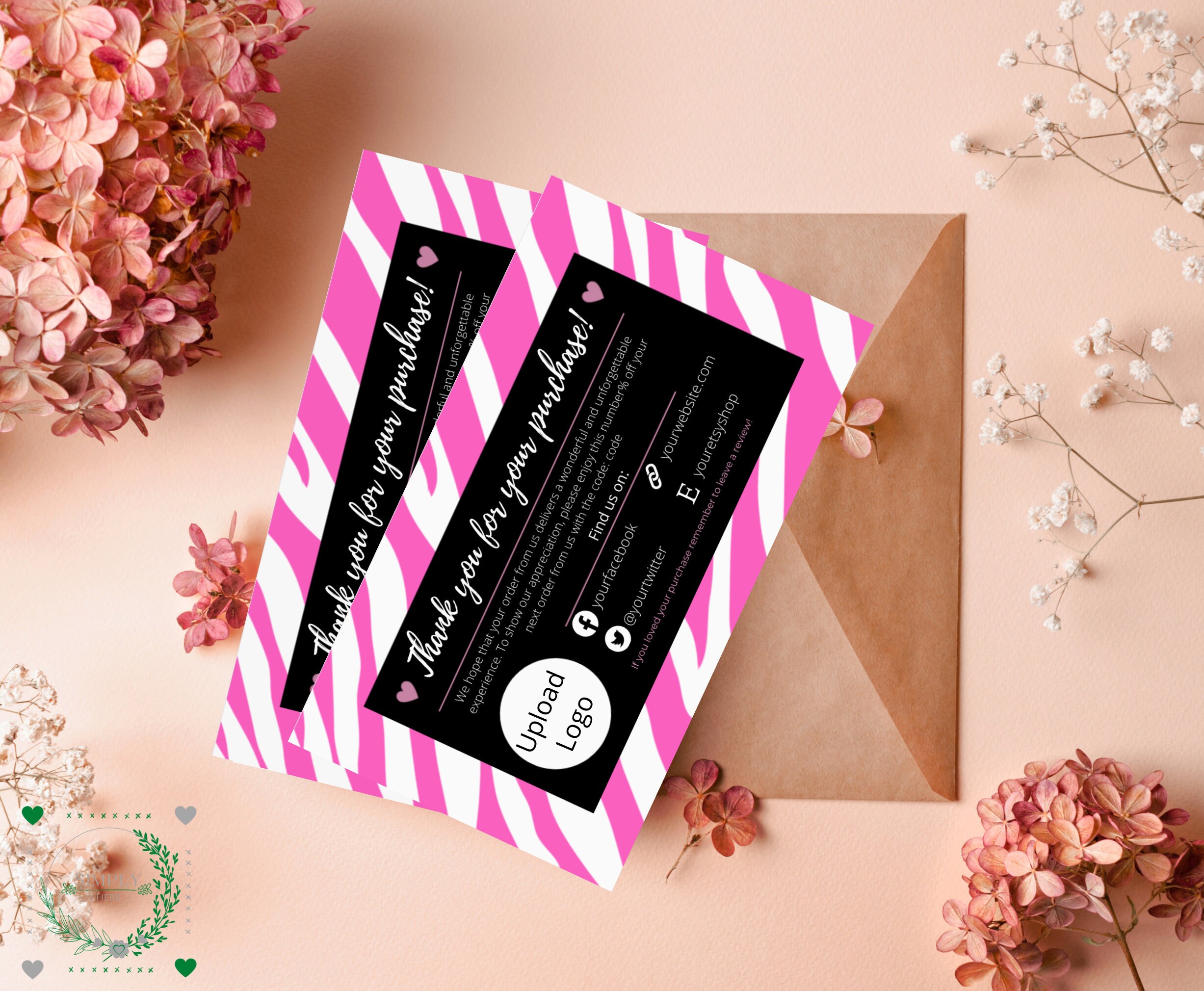 Pink Zebra Thank You Business Card Animal Print Customer Etsy