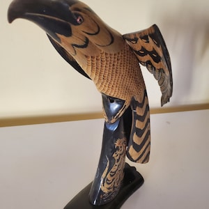Hand Carved Buffalo Horn Eagle Bird Vintage 1980s