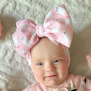 Halloween Hair Bow Pink Cute Ghosts Girl Headwrap by The Honey Bows