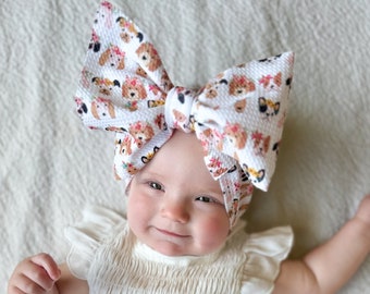 Bow with Dogs, Puppy Bow By The Honey Bows Baby Girl Head Wrap Big Bow with Dogs Puppy Bow
