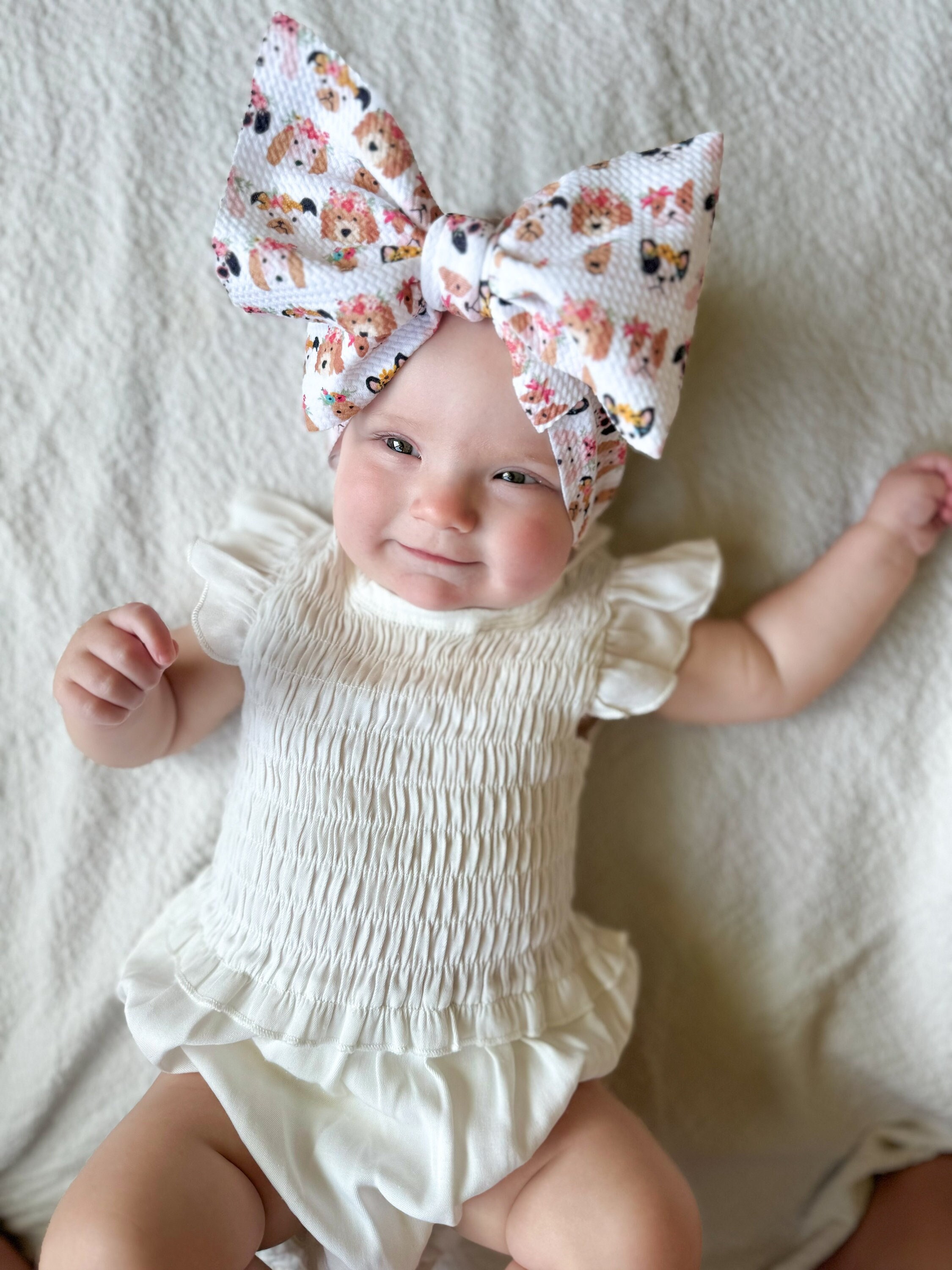 Bow with Dogs, Puppy Bow By The Honey Bows Baby Girl Head Wrap Big Bow with Dogs Puppy Bow