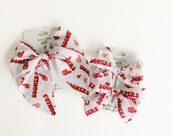 University of Oklahoma Hairbow, Sooners Bow, Crimson and Cream Kids Bow