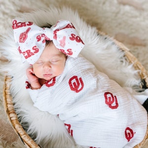 University Of Oklahoma Hair Bow Boomer Sooner Bow Crimson and Cream Bow Gameday The Honey Bows