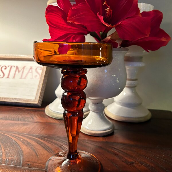 Amber Glass Candle Holder Etsy