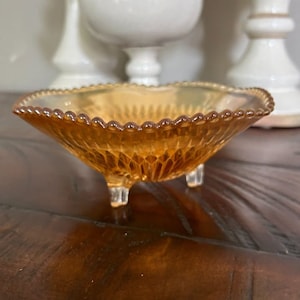 Jeanette Marigold Carnival Glass 3-Footed Ribbed Dish