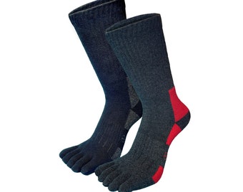 Soxsense 2 Paar Frottee gepolsterte Wandersocken, Fünf-Finger-Socken aus Baumwolle für Outdoor-Sportarten, keine Blasen