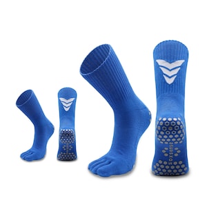 2 Pairs/ Soxsense Grip Toe Socks with Cushion, Pilates Socks, Five Finger Socks Crew for Soccer/ Barefoot Workout/ Hiking