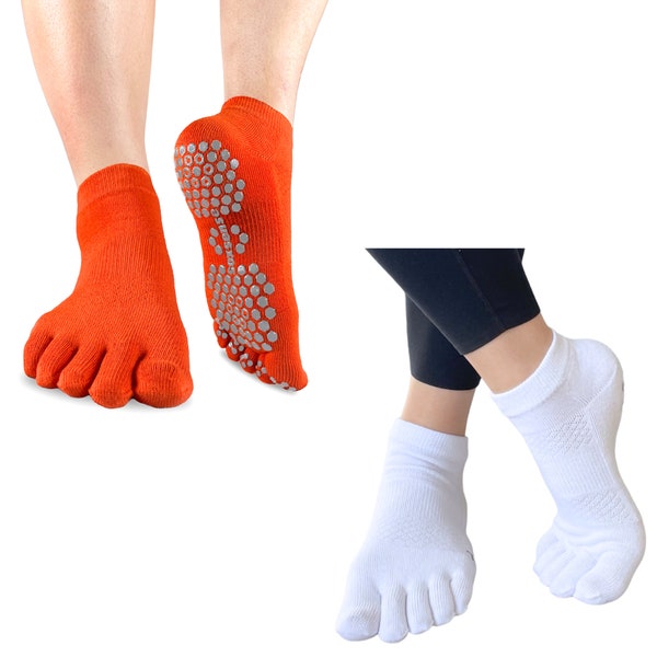 2 Pairs/ Soxsense Sports Grip Toe Socks with Cushion, Non-Slip Finger Socks for Pilates, Yoga, Soccer, basketball