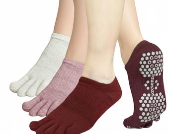 Calcetines de Pilates con puntera antideslizante, acolchados, 3 colores, talla 6-8
