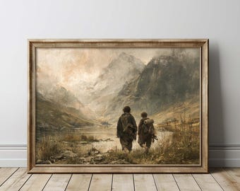 Fellowship Friends Enter the Dark Lands Oil Painting, Power Ring Wall Art.