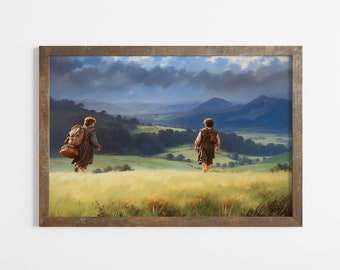 Old Friends Leaving Home, Fantasy Valley Landscape Painting, High Fantasy Power Ring Digital Wall Art.