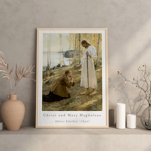 Jesus Christ Fine Art Printable, Christ and Mary Magdalene Vintage Art, Religious Print Art, Christianity Wall Decor, Jesus Poster.