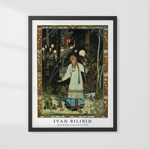 Ivan Bilibin Vasilisa At The Hut Of Baba Yaga, Slavic folktales illustration, Ivan Bilibin wall art, Fairytale print, Russian vintage art.