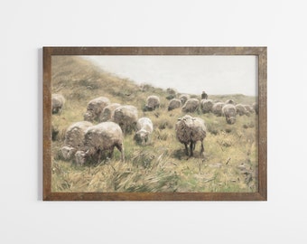 Vintage Spring Sheep Nursery Painting, Kids Room Sheep Painting, Farmhouse Nursery Decor, Rustic Lamb Country Nursery Wall Art.