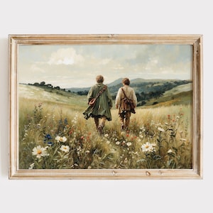 Old Friends Leaving the Shire, Unique Lotr Digital High Fantasy Landscape Wall Art, Ring of Power Poster.