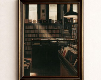 Retro Vinyl Record Store Art Print, Vintage Music Shop Poster.