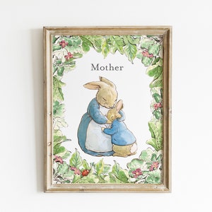Mother Rabbit Hugs Peter Rabbit, Beatrix Potter Printable Wall Art, Cute Nursery Poster Art, Nursery Mom Gift Art.