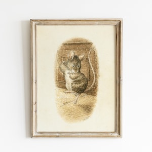 Original Beatrix Potter Dancing Mouse Illustration for Nursery, Vintage Gift Nursery Art, Children&#39;s Book Mouse Fine Art Print.