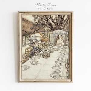 Arthur Rackham Alice in Wonderland Illustration, The Golden Age of Illustration, a Mad Tea Party Wall Decor, Whimsical Fantasy Wall Art.
