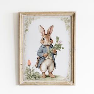 Vintage Beatrix Potter Peter Kaninchen Illustration, Kaninchen Malerei Wandkunst für Kinderzimmer, Kinderzimmer Häschen Poster, niedliches Kaninchen Druckkunst.