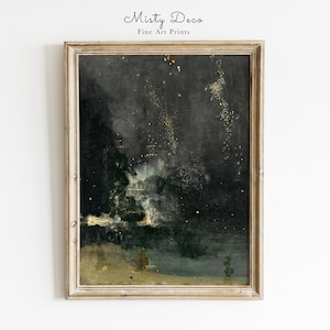 Dark Academia Vintage Fine Art Print, Nocturne in Black and Gold Print Wall Decor, The Falling Rocket by James Whistler, Night Sky Wall Art.