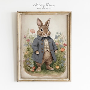 Vintage Beatrix Potter Peter Kaninchen Illustration, Kaninchen Malerei Wandkunst für Kinderzimmer, Kinderzimmer Häschen Poster, niedliches Kaninchen Druckkunst.