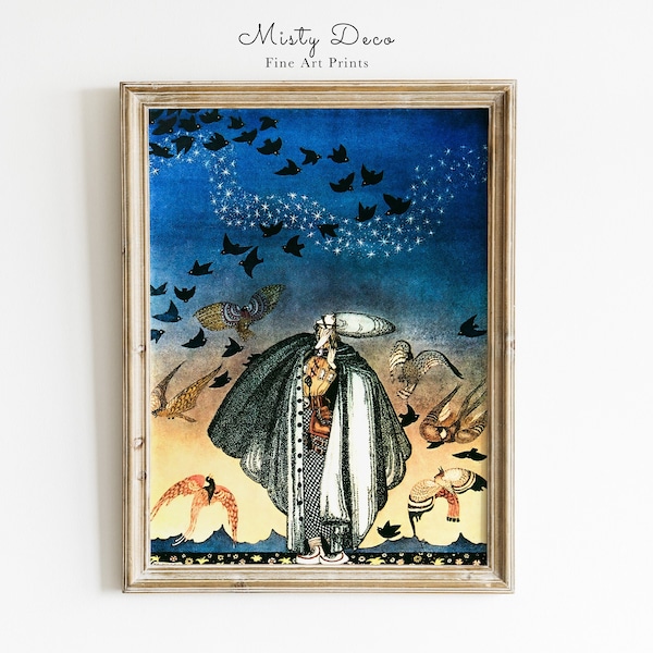 Enchanting Fairytale Vintage Art by Kay Nielsen, Wall Art in Blue Colors Tones the Golden Age of Illustration, Famous Vintage Illustrations.