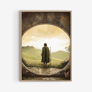 Beautiful the Shire Fantasy House Digital Wall Art, High Fantasy Landscape Oil Painting, Hobbiton Poster.
