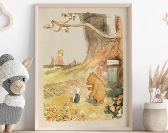 Vintage Winnie the Pooh Book Illustration, Retro Printable Wall