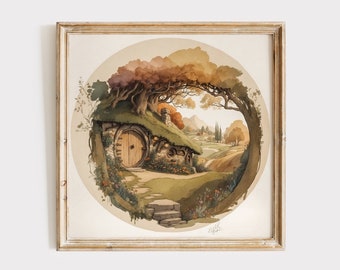 Unique House in Fantasy Valley Landscape Fine Art Print, Fantasy House Power Ring Landscape Wall Art, Fellowship Poster.