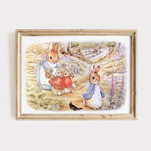 Beatrix Potter Peter Rabbit Printable Wall Art, Vintage Bunnies Nursery Poster, Cute Rabbit Illustration for Children&#39;s Room.