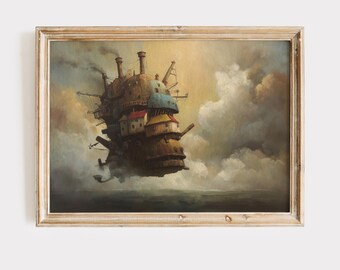 Póster de El castillo ambulante, pintura de anime inspirada en Hayao Miyazaki, impresa en papel mate de primera calidad.