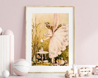 Pink Fairy Digital Wall Art for Nursery by Ida rentoul Outhwaite, Printable Vintage Fairy Illustration.