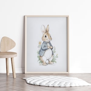Beatrix Potter Peter Rabbit Illustration, Benjamin Bunny Nursery Wall Art, Cute Printable Rabbit Poster for Children&#39;s Room.
