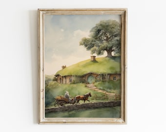 Wizard in Fantasy Valley Landscape Painting, Power Ring Landscape Fine Art Print, Fellowship Poster.