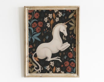 Antique Unicorns Art Print, American Folk Art Fraktur Drawing, Vintage ...