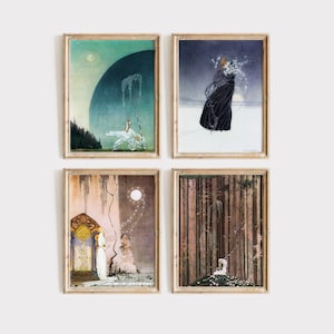 Kay Nielsen Collection Set of 4, Fairytale Gallery Wall, Kids Room Wall Decor, the Golden Age of Illustration, Famous Fairytale Art.
