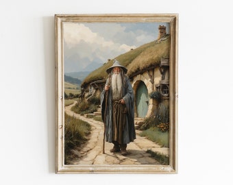 Fantasy Wizard in the Beautiful Fantasy Landscape, Digital Download High Fantasy Fellowship Wall Art, Power Ring Poster.