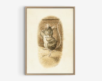 Oryginalna ilustracja tańczącej myszy Beatrix Potter do pokoju dziecięcego, zabytkowy prezent do pokoju dziecięcego, dziecięca książka z myszką do wydrukowania na ścianę.