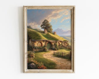 Unique Fellowship Landscape Wall Art, Power Ring Fantasy Fine Art Print, Fantasy House in the Shire Wall Art.