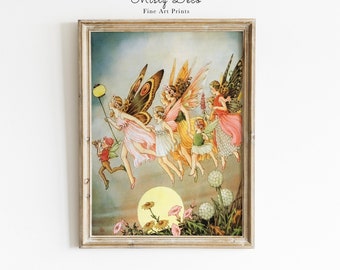 Fairies Rush To Carnival! Vintage Fairy Painting, Digital Fairy Wall Art for Nursery by Ida Rentoul Outhwaite.