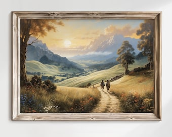 Old Friends Leaving Home, Fantasy Valley Landscape Painting, High Fantasy Power Ring Digital Wall Art.